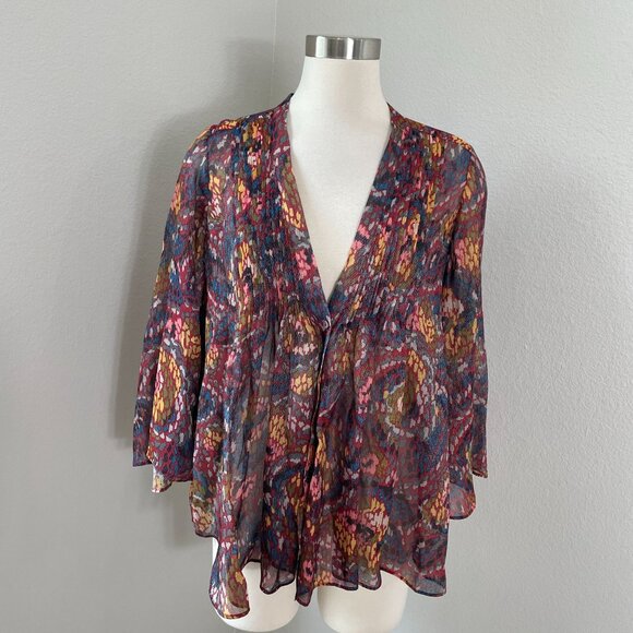 Elizabeth & James Womens Small Kimono Top Silk & Metallic Multicolor Shirt - Picture 1 of 11